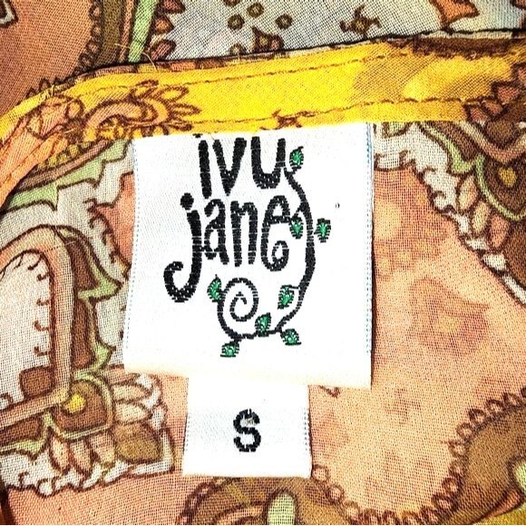 Ivy Jane Sheer Pink And Yellow Fringed Asymmetrical Boho Blouse Size S - Picture 4 of 7